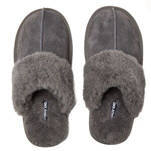 Lands End Women's Suede Furry Lined Indoor Outdoor Slippers